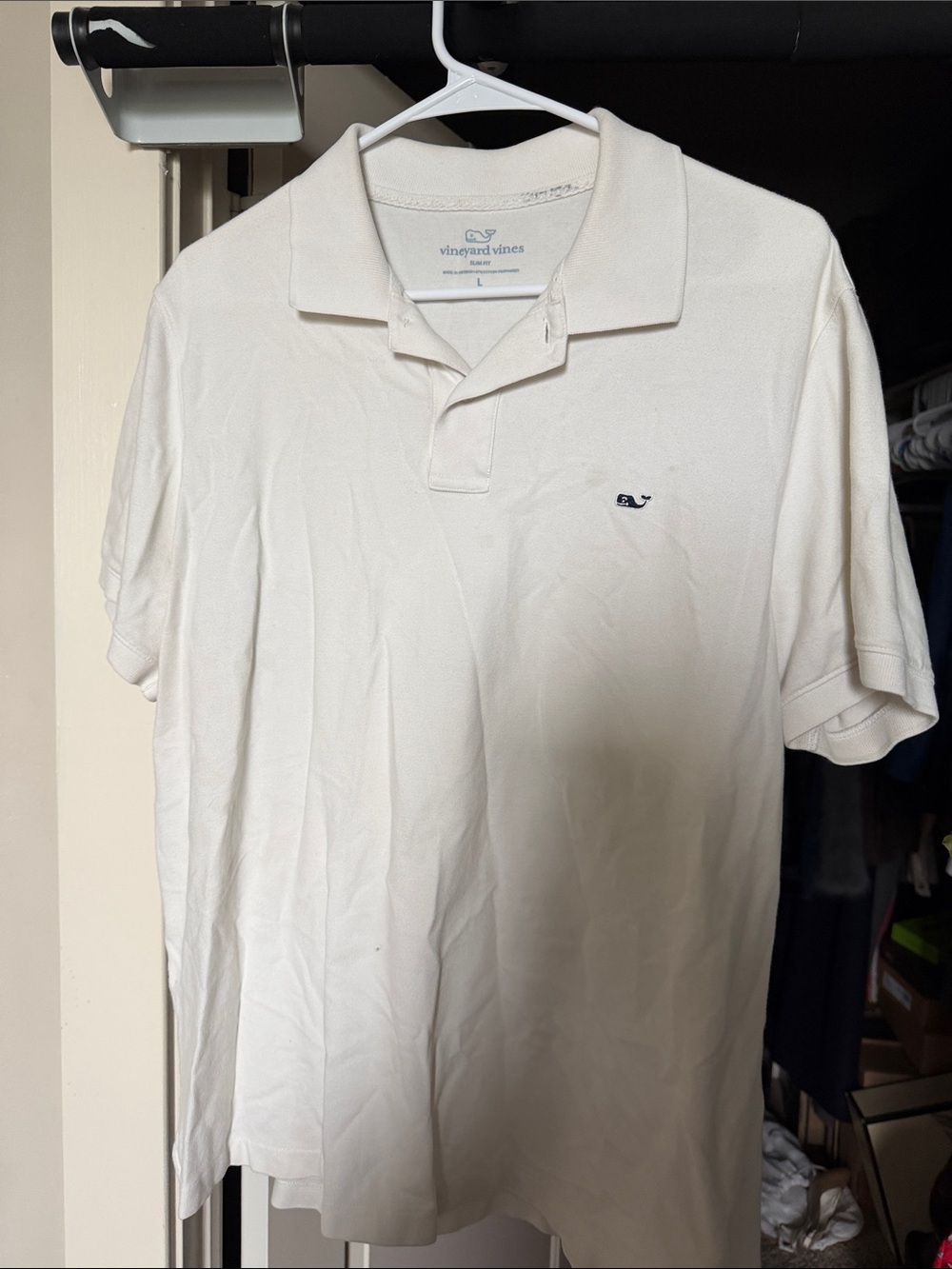 Vineyard Vines Men's White Polo with Navy Whale Logo